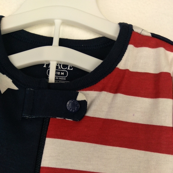 The Children's Place 12-18M One Piece Pajamas Red White Blue Stripes Stars Baby - Picture 7 of 10